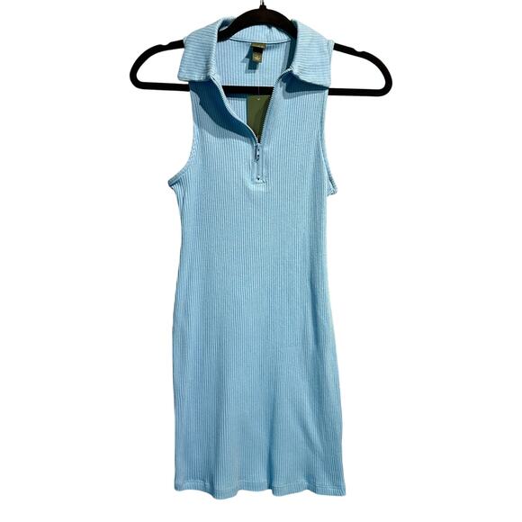 NWT Wild Fable Ribbed Knit Micro Mini Dress Size Small Blue Beach Cruise Rave - Picture 1 of 8